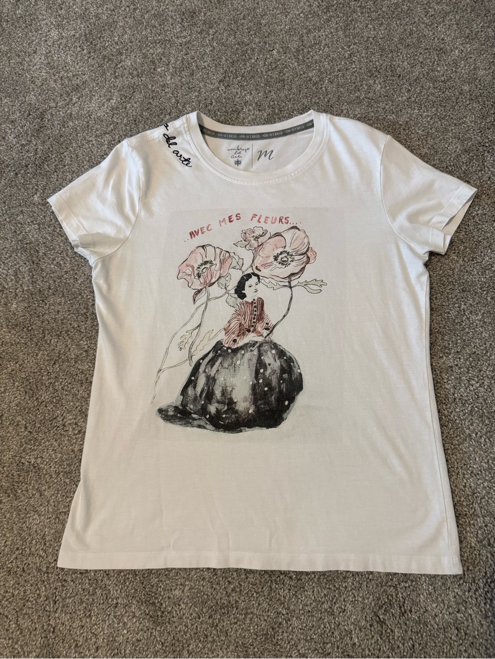 Hybrid & company White Graphic Floral Girl Short Sleeve Tee
